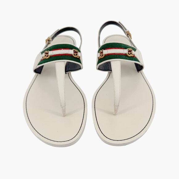 Gucci Jakarta GG T-Strap Flat Sandals Size 39.5 US 9.5 White Interlock Thong - Picture 3 of 14